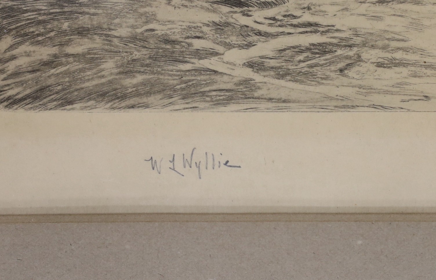 William Lionel Wyllie (1851-1931), drypoint etching, 'Providence of Rochester', the artist depicts himself in the small boat in the foreground. signed in pencil, 30 x 52cm